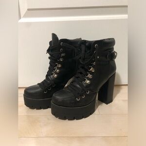 Black Platform Lace-Up Ankle Boots